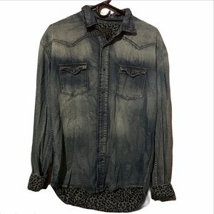 Zara man’s leopard print pearl snap button up